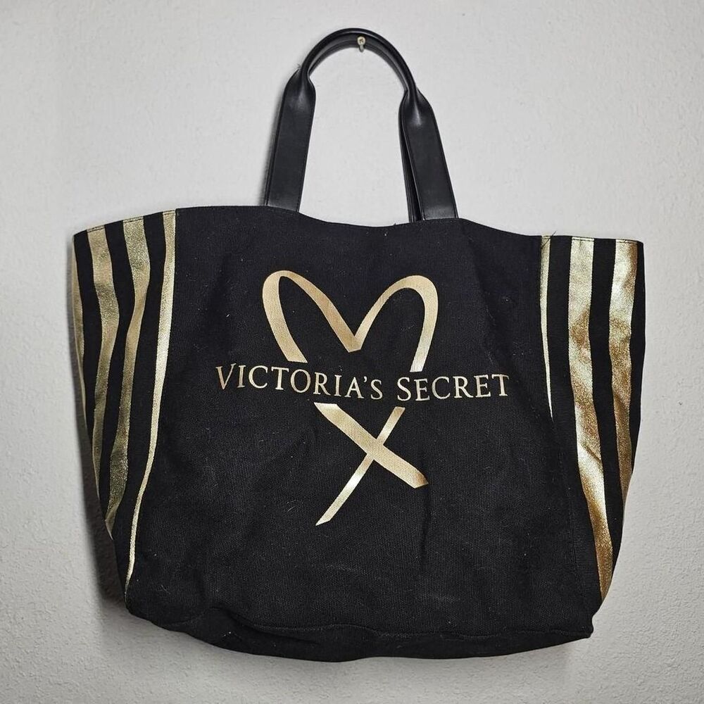 2017 gold black victorias secret large beach tote bag